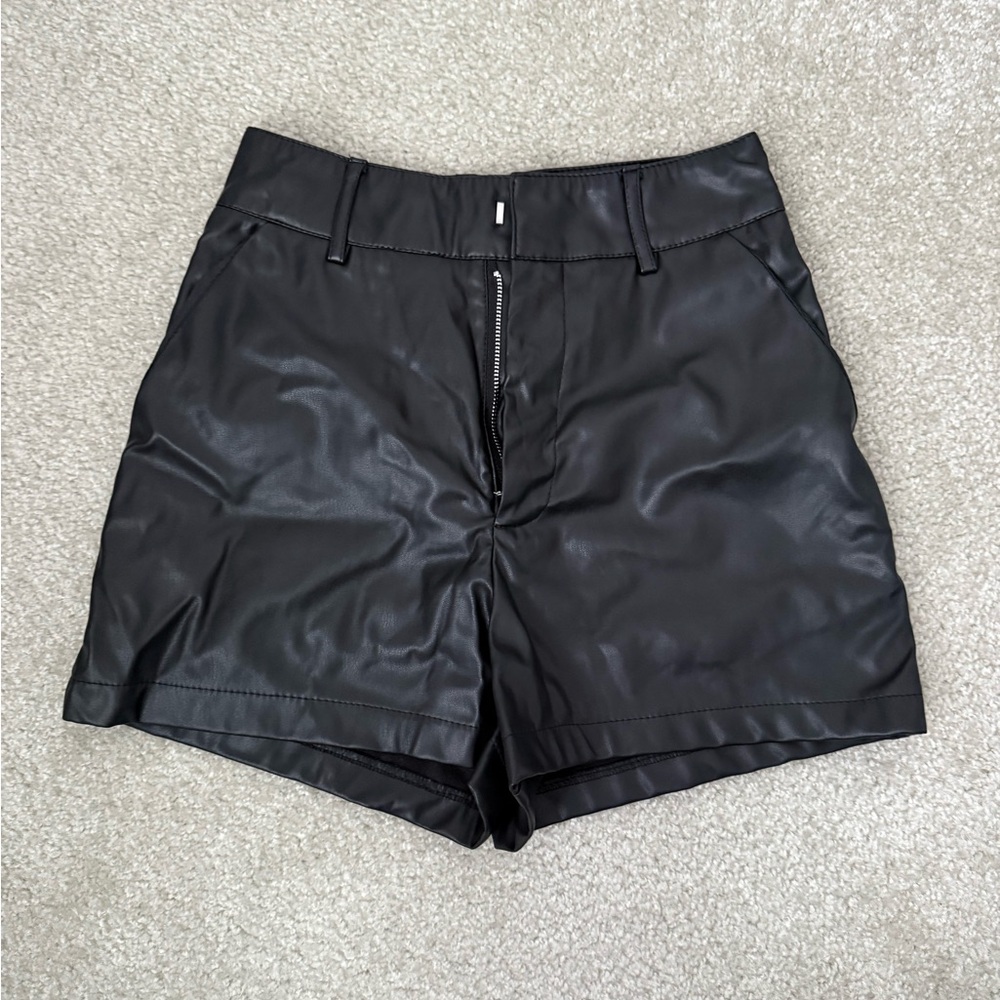 Women's Black Faux Leather Shorts